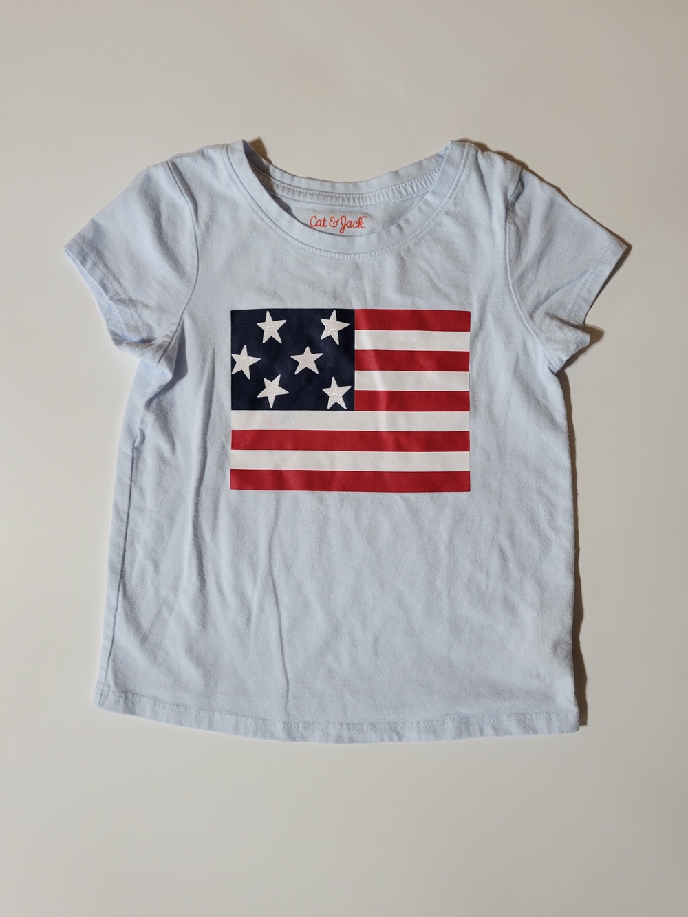 Cat & Jack Toddler Girl 4T American Flag T-Shirt Patriotic Short Sleeve Top